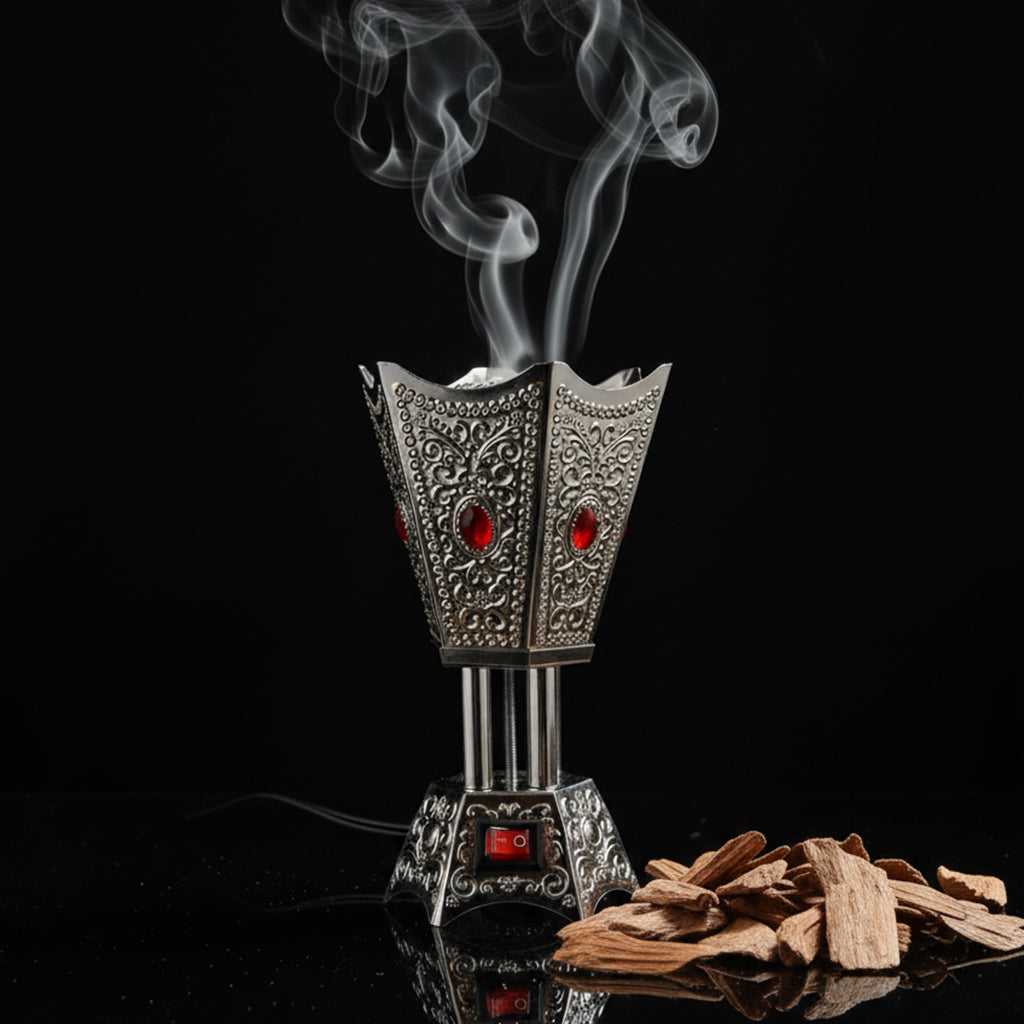 Silver Filigree & Ruby-Accented Electric Mabkhara